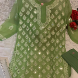 Chikankari Georgette Mirror Style Kurti Sharara Sets.