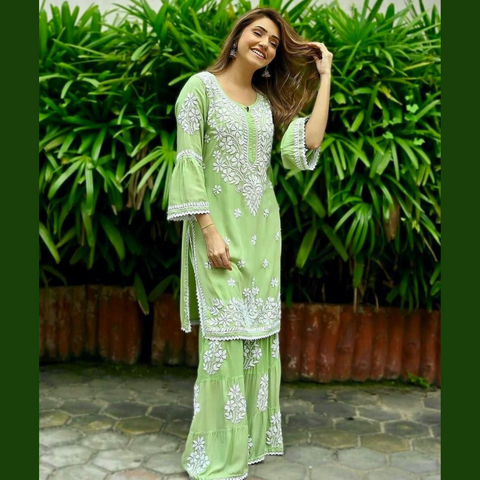 RAYON Chikankari style Kurti Set