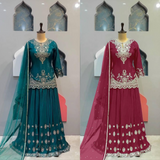 New Designer Pakistani Suit Top, Sharara and Dupatta In Fancy Style