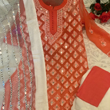 Chikankari Georgette Mirror Style Kurti Sharara Sets.