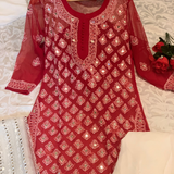 Chikankari Georgette Mirror Style Kurti Sharara Sets.