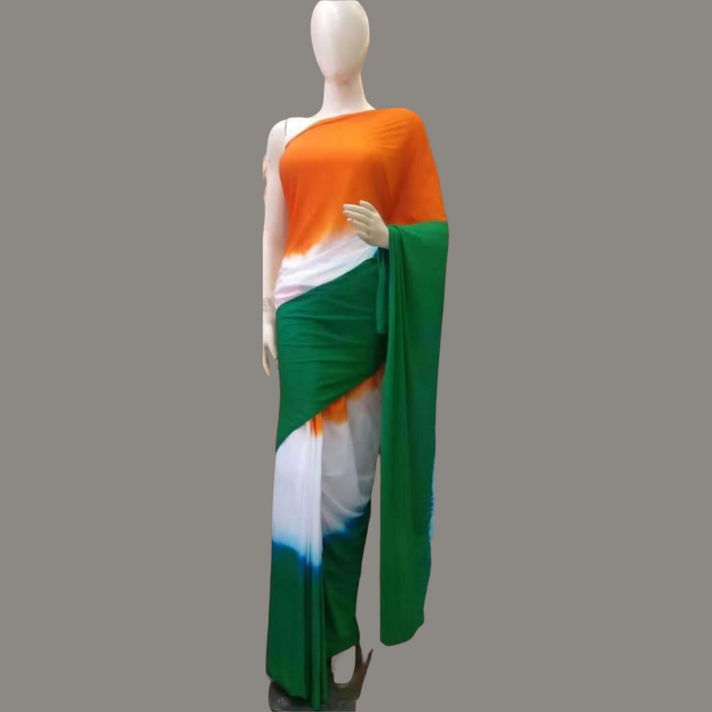 Tricolour (Orange White Green) Soft Khadi Cotton Saree Bengal Cotton Saree  Online In India