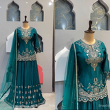 New Designer Pakistani Suit Top, Sharara and Dupatta In Fancy Style