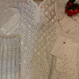 Chikankari Georgette Mirror Style Kurti Sharara Sets.