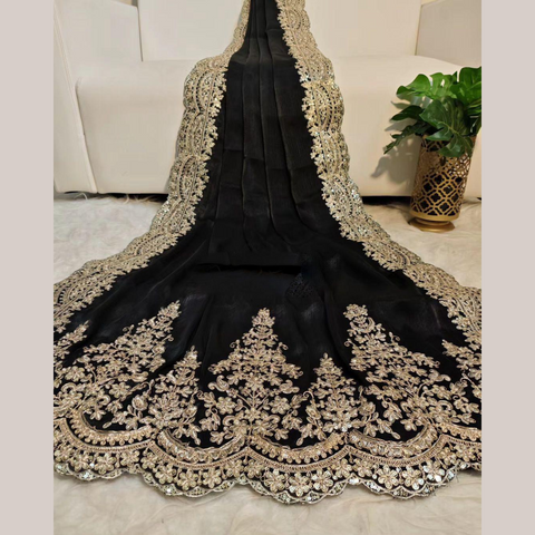 Designer Chiffon Georgette Fabric Cut- Work Style Saree