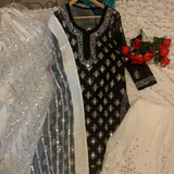 Chikankari Georgette Mirror Style Kurti Sharara Sets.