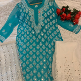 Chikankari Georgette Mirror Style Kurti Sharara Sets.