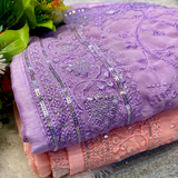 Chikankari Embroidery Style Georgette Fabric Saree