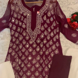 Chikankari Georgette Mirror Style Kurti Sharara Sets.