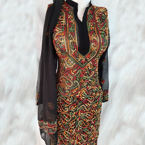 Black Multi Thread Chikankari Set